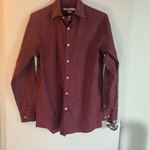 Perry Ellis Portfolio Men's Red Checkered Shirt Size Medium 15.5.34/35very slim